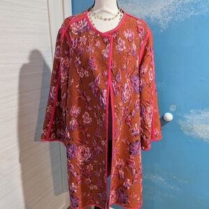 Rara Avis Floral Women's Long Jacket with Pink Accents